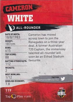 2015-16 Tap 'N' Play CA/BBL Cricket #119 Cameron White Back
