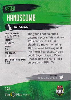 2015-16 Tap 'N' Play CA/BBL Cricket #124 Peter Handscomb Back