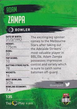 2015-16 Tap 'N' Play CA/BBL Cricket #135 Adam Zampa Back