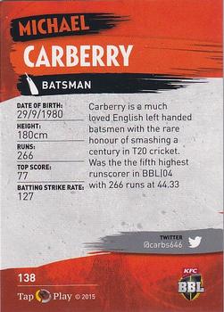 2015-16 Tap 'N' Play CA/BBL Cricket #138 Michael Carberry Back