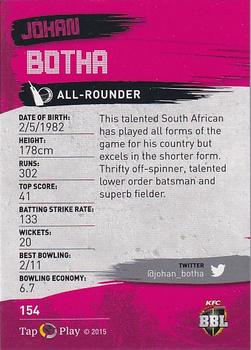 2015-16 Tap 'N' Play CA/BBL Cricket #154 Johan Botha Back