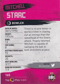 2015-16 Tap 'N' Play CA/BBL Cricket #165 Mitchell Starc Back