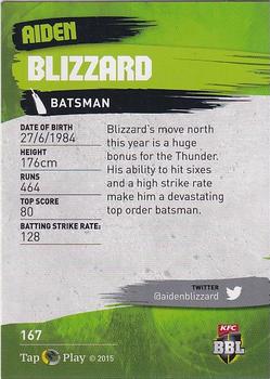 2015-16 Tap 'N' Play CA/BBL Cricket #167 Aiden Blizzard Back