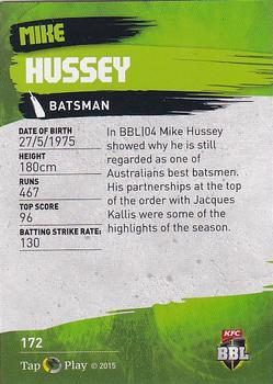 2015-16 Tap 'N' Play CA/BBL Cricket #172 Mike Hussey Back