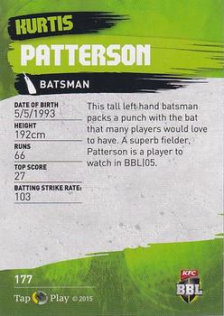 2015-16 Tap 'N' Play CA/BBL Cricket #177 Kurtis Patterson Back