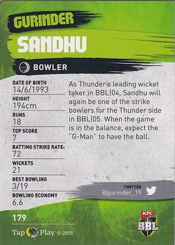 2015-16 Tap 'N' Play CA/BBL Cricket #179 Gurinder Sandhu Back