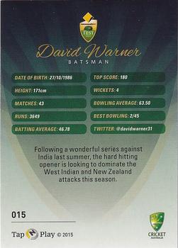 2015-16 Tap 'N' Play CA/BBL Cricket - Silver #015 David Warner Back