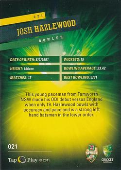 2015-16 Tap 'N' Play CA/BBL Cricket - Silver #021 Josh Hazlewood Back