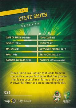 2015-16 Tap 'N' Play CA/BBL Cricket - Silver #026 Steve Smith Back