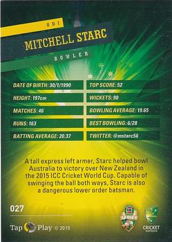 2015-16 Tap 'N' Play CA/BBL Cricket - Silver #027 Mitchell Starc Back
