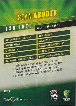 2015-16 Tap 'N' Play CA/BBL Cricket - Silver #031 Sean Abbott Back