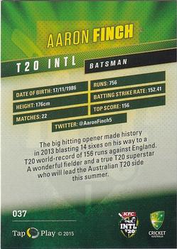 2015-16 Tap 'N' Play CA/BBL Cricket - Silver #037 Aaron Finch Back