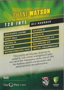 2015-16 Tap 'N' Play CA/BBL Cricket - Silver #045 Shane Watson Back