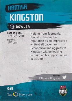2015-16 Tap 'N' Play CA/BBL Cricket - Silver #065 Hamish Kingston Back