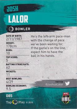 2015-16 Tap 'N' Play CA/BBL Cricket - Silver #085 Josh Lalor Back