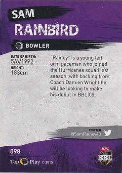 2015-16 Tap 'N' Play CA/BBL Cricket - Silver #098 Sam Rainbird Back