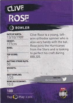 2015-16 Tap 'N' Play CA/BBL Cricket - Silver #100 Clive Rose Back
