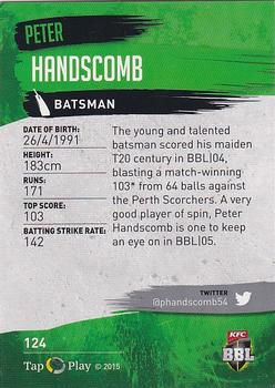 2015-16 Tap 'N' Play CA/BBL Cricket - Silver #124 Peter Handscomb Back