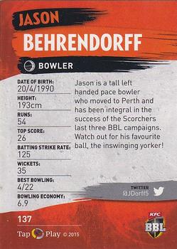 2015-16 Tap 'N' Play CA/BBL Cricket - Silver #137 Jason Behrendorff Back