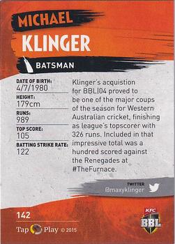 2015-16 Tap 'N' Play CA/BBL Cricket - Silver #142 Michael Klinger Back