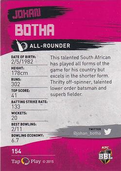 2015-16 Tap 'N' Play CA/BBL Cricket - Silver #154 Johan Botha Back