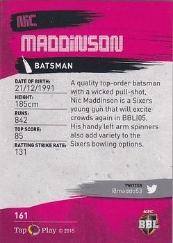 2015-16 Tap 'N' Play CA/BBL Cricket - Silver #161 Nic Maddinson Back
