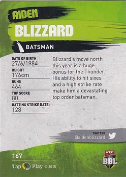 2015-16 Tap 'N' Play CA/BBL Cricket - Silver #167 Aiden Blizzard Back