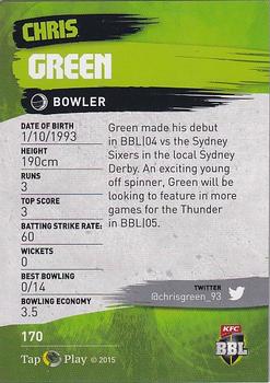 2015-16 Tap 'N' Play CA/BBL Cricket - Silver #170 Chris Green Back