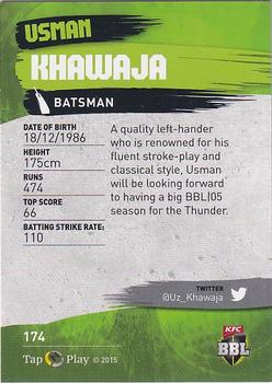 2015-16 Tap 'N' Play CA/BBL Cricket - Silver #174 Usman Khawaja Back