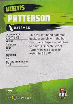 2015-16 Tap 'N' Play CA/BBL Cricket - Silver #177 Kurtis Patterson Back
