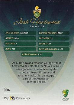 2015-16 Tap 'N' Play CA/BBL Cricket - Gold #004 Josh Hazlewood Back
