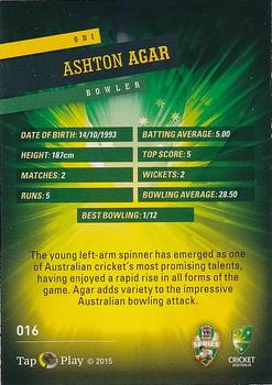 2015-16 Tap 'N' Play CA/BBL Cricket - Gold #016 Ashton Agar Back
