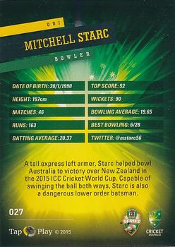 2015-16 Tap 'N' Play CA/BBL Cricket - Gold #027 Mitchell Starc Back