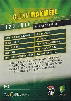 2015-16 Tap 'N' Play CA/BBL Cricket - Gold #040 Glenn Maxwell Back