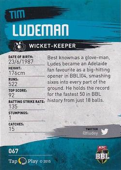 2015-16 Tap 'N' Play CA/BBL Cricket - Gold #067 Tim Ludeman Back