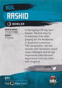 2015-16 Tap 'N' Play CA/BBL Cricket - Gold #071 Adil Rashid Back