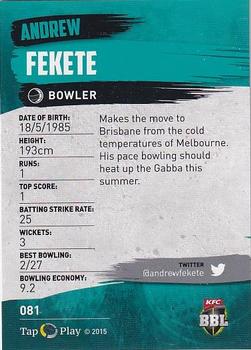 2015-16 Tap 'N' Play CA/BBL Cricket - Gold #081 Andrew Fekete Back