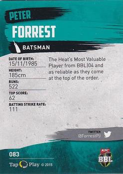2015-16 Tap 'N' Play CA/BBL Cricket - Gold #083 Peter Forrest Back