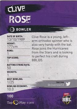 2015-16 Tap 'N' Play CA/BBL Cricket - Gold #100 Clive Rose Back