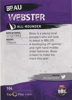 2015-16 Tap 'N' Play CA/BBL Cricket - Gold #104 Beau Webster Back