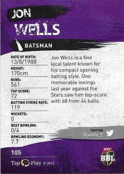 2015-16 Tap 'N' Play CA/BBL Cricket - Gold #105 Jon Wells Back