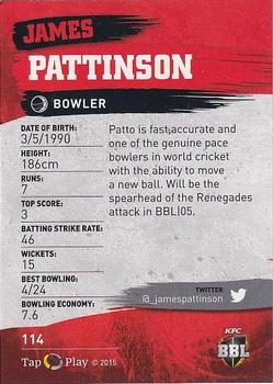 2015-16 Tap 'N' Play CA/BBL Cricket - Gold #114 James Pattinson Back