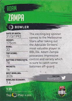 2015-16 Tap 'N' Play CA/BBL Cricket - Gold #135 Adam Zampa Back