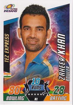 2014-15 Topps Cricket Attax IPL #81 Zaheer Khan Front