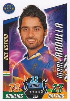 2014-15 Topps Cricket Attax IPL #103 Iqbal Abdulla Front