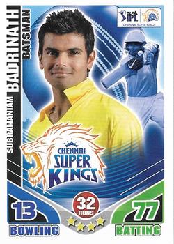 2011 Topps Cricket Attax IPL #NNO Subramaniam Badrinath Front