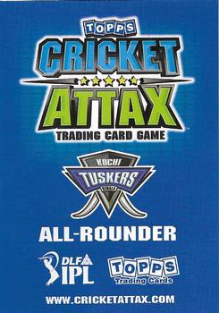 2011 Topps Cricket Attax IPL #NNO Vinay Kumar Back