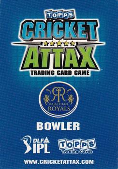 2011 Topps Cricket Attax IPL #NNO Shaun Tait Back