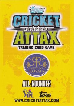 2013-14 Topps Cricket Attax IPL #132 Stuart Binny Back