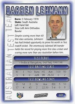 2002 ACB Platinum #009 Darren Lehmann Back